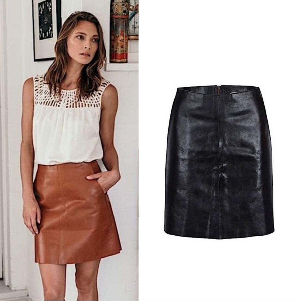 FLANNEL Australia Uptown Black Leather Midi Skirt